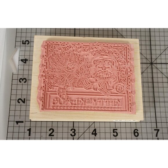 Kitty Klaus Santa Claus Cat Christmas Wood-mounted Rbber Stamp NEW! Vintage - Picture 2 of 4